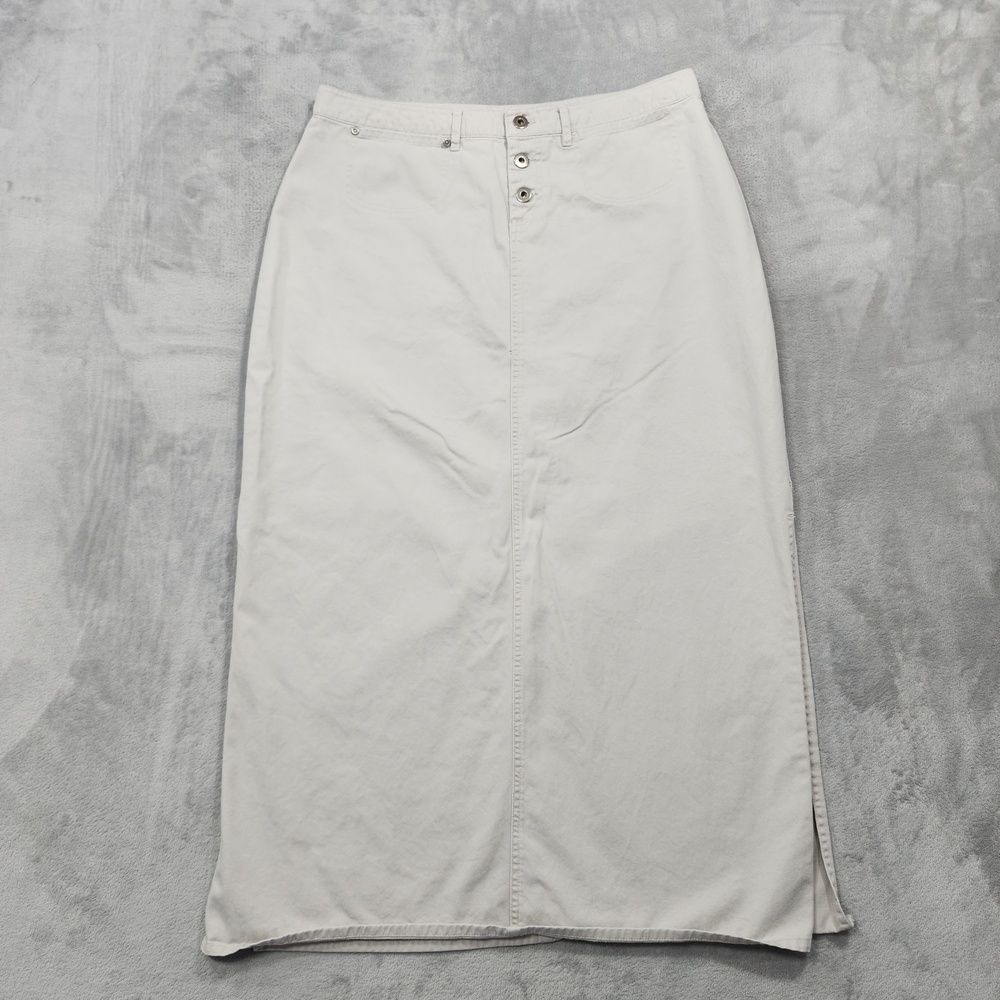 Vintage Tangents Skirt Women 13/14 Beige Khaki Button Front Side Slit Minimalist